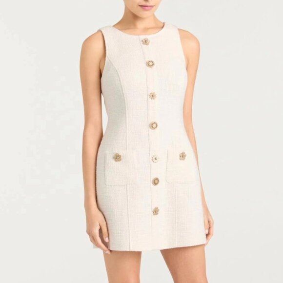 BEST NWT Cinq a Sept 5a7 Gold Coin Randi Mini Dress - Gardenia Ivory Tweed - Picture 3 of 6